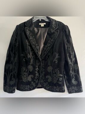 Nygård Black Velvet Embroidered Blazer Dark Academia Whimsigoth Jacket